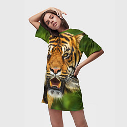 Футболка женская длинная Тигр, цвет: 3D-принт — фото 2