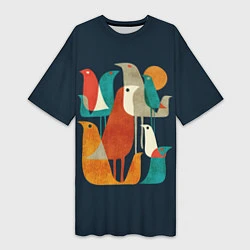 Женская длинная футболка Осенние птицы