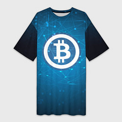 Футболка женская длинная Bitcoin Blue, цвет: 3D-принт