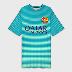 Футболка женская длинная Barcelona FC: Aqua, цвет: 3D-принт