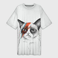 Футболка женская длинная David Bowie: Grumpy cat, цвет: 3D-принт