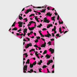 Женская длинная футболка Розовый леопард