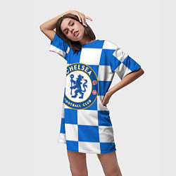 Футболка женская длинная FC Chelsea: Grid, цвет: 3D-принт — фото 2