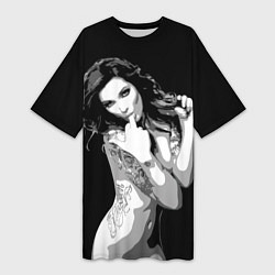 Футболка женская длинная Sexy Girl: Black & White, цвет: 3D-принт