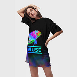 Футболка женская длинная Muse: Neon Flower, цвет: 3D-принт — фото 2
