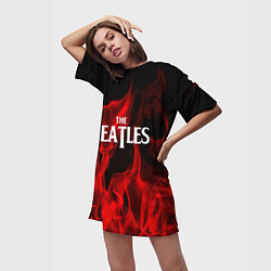 Футболка женская длинная The Beatles: Red Flame, цвет: 3D-принт — фото 2
