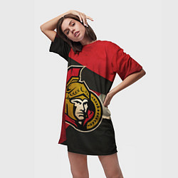 Футболка женская длинная HC Ottawa Senators: Old Style, цвет: 3D-принт — фото 2