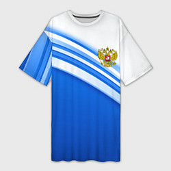 Футболка женская длинная Россия: голубая волна, цвет: 3D-принт