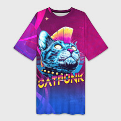 Футболка женская длинная Котопанк, цвет: 3D-принт