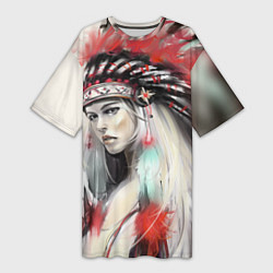 Женская длинная футболка Индейская девушка