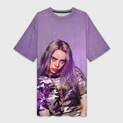 Футболка женская длинная Billie Eilish: Violet Fashion, цвет: 3D-принт