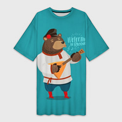 Женская длинная футболка Welcome to Russia - bear