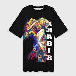 Футболка женская длинная Хабиб Нурмагомедов поп-арт, цвет: 3D-принт
