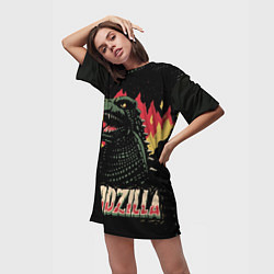 Футболка женская длинная Flame Godzilla, цвет: 3D-принт — фото 2