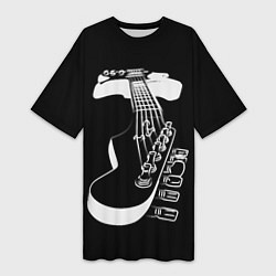 Футболка женская длинная Гитара черно - белая, цвет: 3D-принт