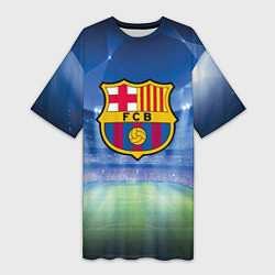 Футболка женская длинная FC Barcelona, цвет: 3D-принт