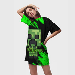 Футболка женская длинная MINECRAFT CREEPER, цвет: 3D-принт — фото 2