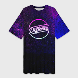 Футболка женская длинная Deftones Neon logo, цвет: 3D-принт