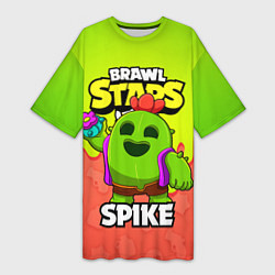 Футболка женская длинная BRAWL STARS SPIKE, цвет: 3D-принт