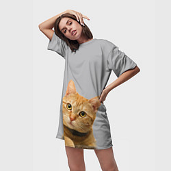Футболка женская длинная Рыжий котик, цвет: 3D-принт — фото 2