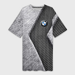 Женская длинная футболка BMW - emblem - metal - texture