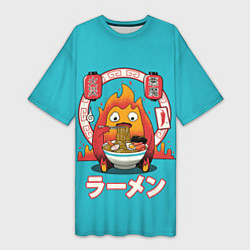 Футболка женская длинная Calcifer & ramen, цвет: 3D-принт