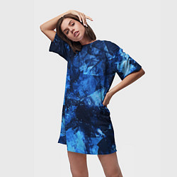 Футболка женская длинная Blue Abstraction, цвет: 3D-принт — фото 2
