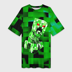 Футболка женская длинная Minecraft creeper, цвет: 3D-принт