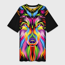 Женская длинная футболка Neon wolf
