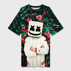 Футболка женская длинная MARSHMELLO ROSES, цвет: 3D-принт