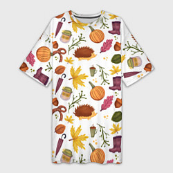 Женская длинная футболка Уют, ежи, листья и банка варенья