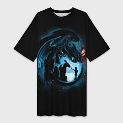 Футболка женская длинная Как приручить дракона, цвет: 3D-принт