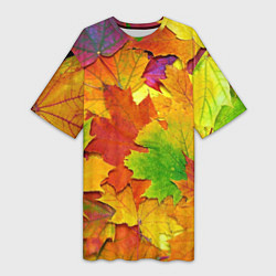 Футболка женская длинная Осенние листья, цвет: 3D-принт