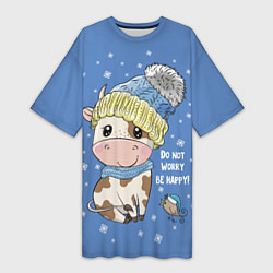 Футболка женская длинная Do not worry be happy!, цвет: 3D-принт