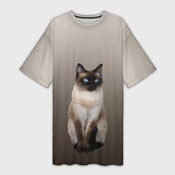 Женская длинная футболка Сиамский кот голубые глаза