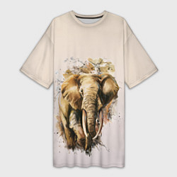Женская длинная футболка Акварельный слон брызги
