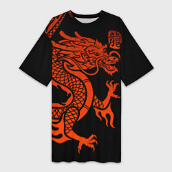 Футболка женская длинная RED CHINA DRAGON, цвет: 3D-принт