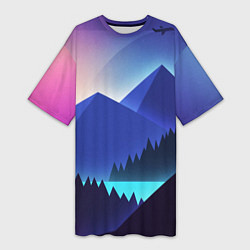 Футболка женская длинная Неоновые горы, цвет: 3D-принт