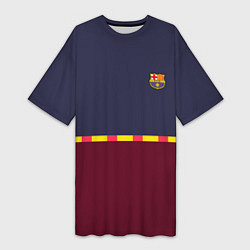 Футболка женская длинная FC Barcelona Flag and team Logo 202122, цвет: 3D-принт