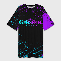 Футболка женская длинная GENSHIN IMPACT NEON LOGO, цвет: 3D-принт