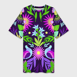Футболка женская длинная Мексиканская феерия, цвет: 3D-принт