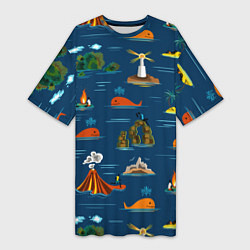 Футболка женская длинная ОСТРОВА, цвет: 3D-принт