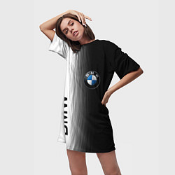 Футболка женская длинная Black and White BMW, цвет: 3D-принт — фото 2