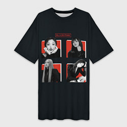 Футболка женская длинная BLACKPINK Red and black, цвет: 3D-принт