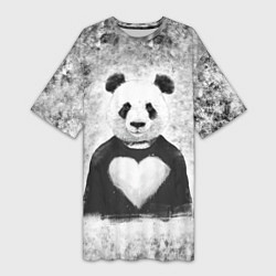 Женская длинная футболка Панда Любовь Сердце Меланж