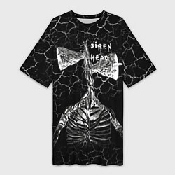 Футболка женская длинная Сиреноголовый Трещины Надпись, цвет: 3D-принт