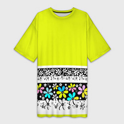 Женская длинная футболка Яркий цветочный узор