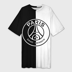 Футболка женская длинная ФК ПСЖ PSG BLACK & WHITE, цвет: 3D-принт