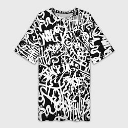 Футболка женская длинная Graffiti white on black, цвет: 3D-принт