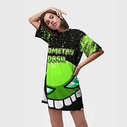 Футболка женская длинная Geometry Dash: Green Evil, цвет: 3D-принт — фото 2